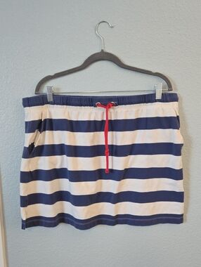 VINEYARD VINES Navy  & White Striped Skirt Drawstring Waist Pockets Cotton Sz XL